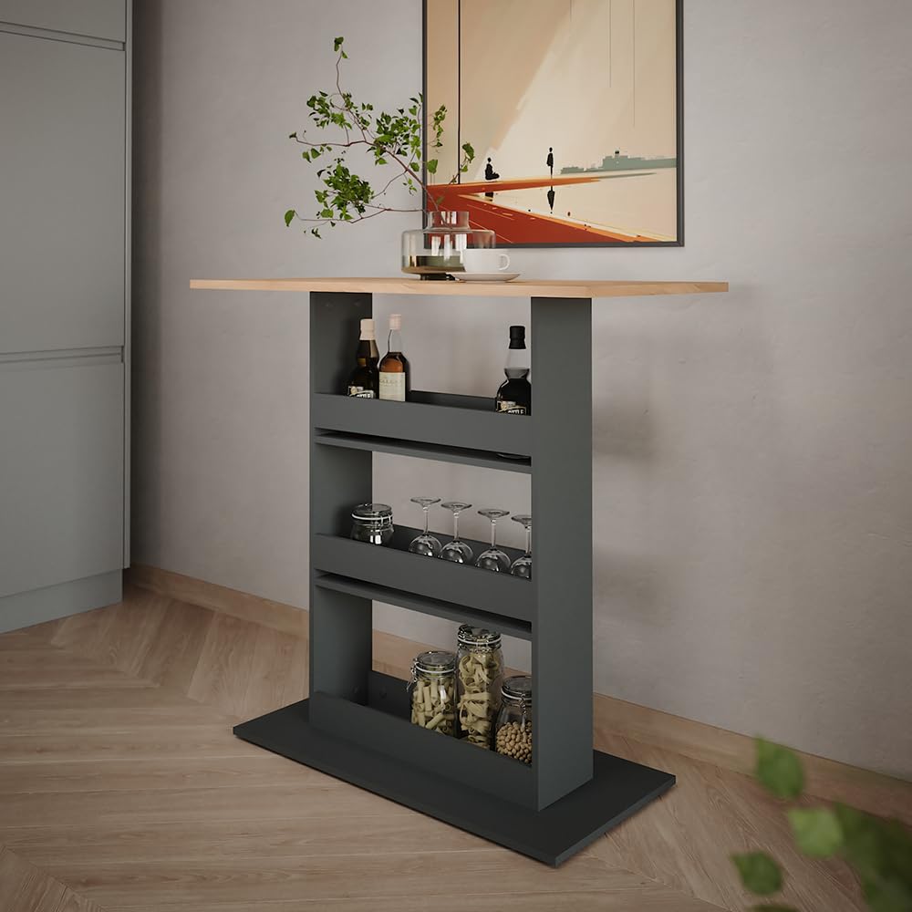 Vicco Tavolo da bar Repose, Rovere dorato/antracite, 110 x 55 cm, con scaffale aperto per riporre utensili da cucina
