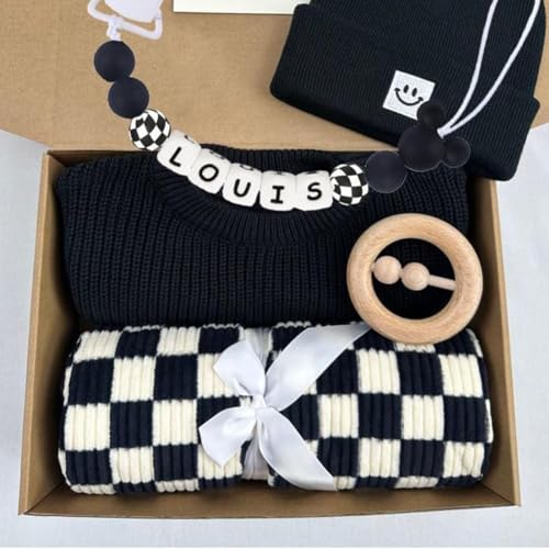 Personalized Pacifier Clip with Name Custom Checkered Pacifier Holder Custom Name for Baby Newborn Gift (Checkered) - Thumbnail 2