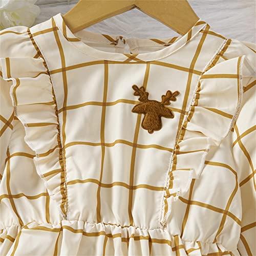 Vestido de princesa xadrez manga longa infantil infantil bebê meninas patchwork bonito desenho anima