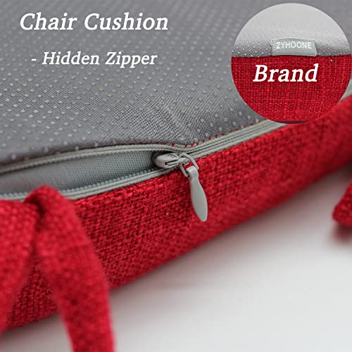 Zyhoone Seat Cushion For Kitchen Chairs With Ties - Indoor Square Thick No Slip Chair Cushion And Pad Fit Wooden Metal Chair With Linen Machine Washable Cover [16 X 16 X 2 Inches] - Red #TOP4