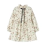 [LSMUDKINGDOM] 子供 ワンピース 女の子 花柄 総柄 リボン フリル 春秋 キッズ ドレス ホワイト 90