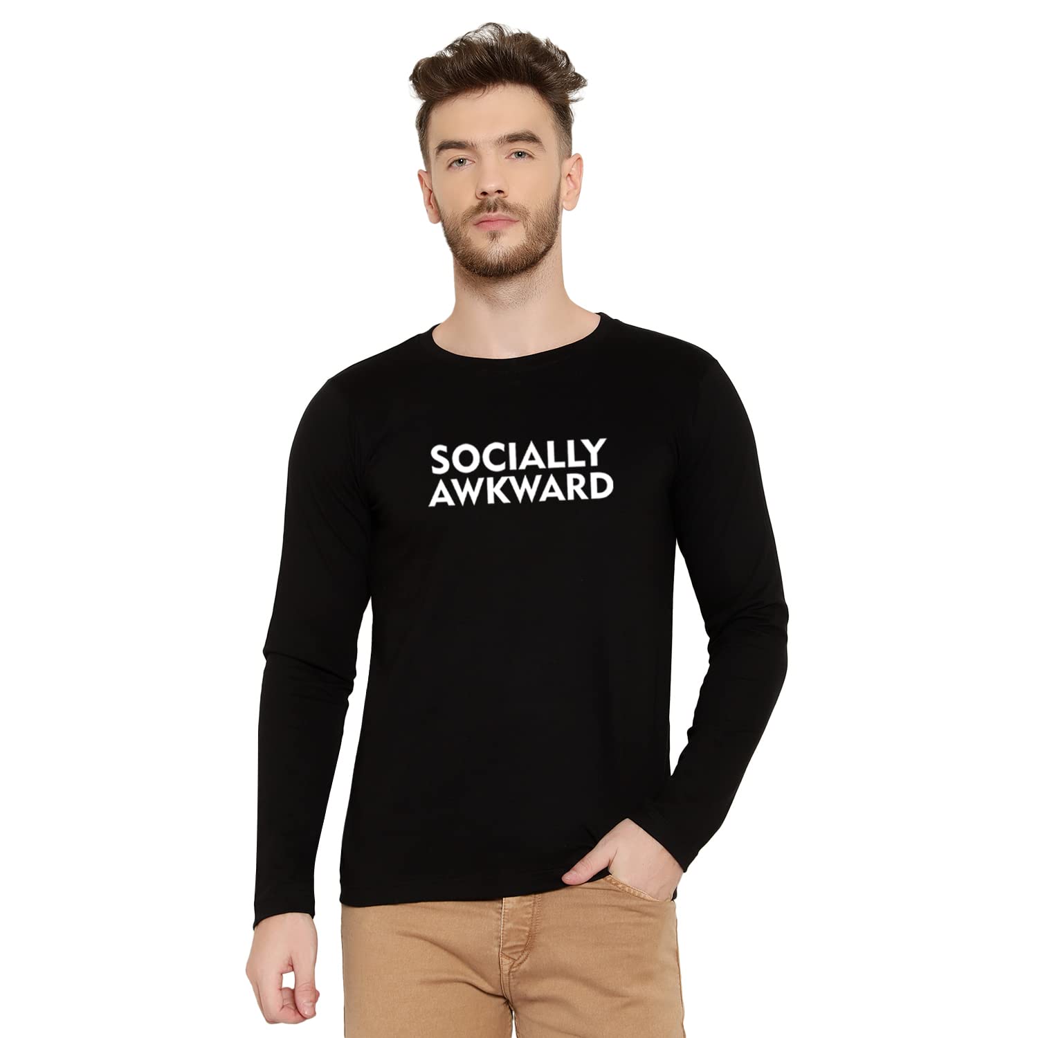 T-shirt TruckSocially Awkard Printed Full Sleeve T-Shirt | Introvert Tshirts for Men | Long Sleeve | Sarcastic | Written | Quote | Slogan | Unique