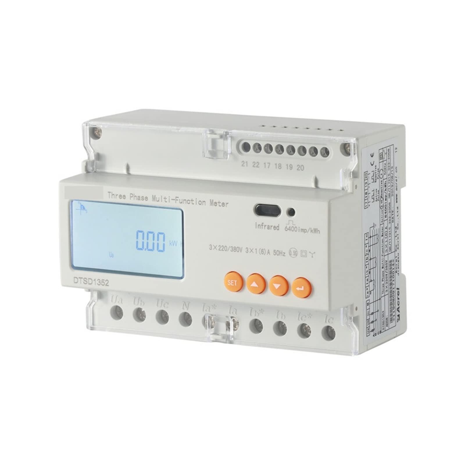 Contatore elettrico digitale, DTSD1352 Contatore di energia su guida DIN trifase intelligente con consumo energetico di monitoraggio RS485 Monitora e registra il consumo energetico(Size:DTSD1352 5A)