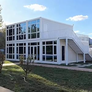 2-Story Expandable Prefab Tiny Home, Foldable Modular Container House for Adults – Portable Steel Frame Prefabricated Tiny House for Living, Office, or Rental Use