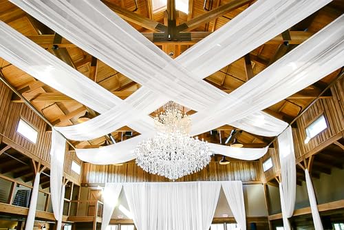 6-Panel White Ceiling Drapes - 5ftx40ft Sheer Curtains for Wedding