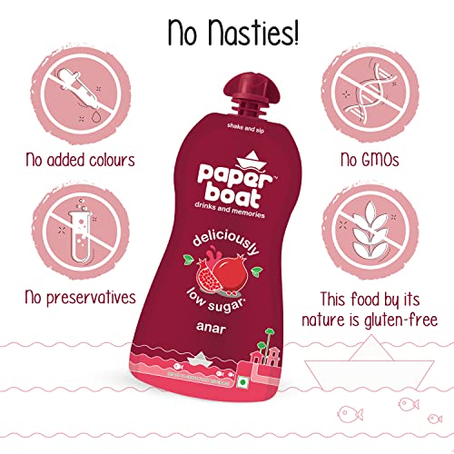 Image of Paper Boat Anar Fruit Juice, Deliciously Low Sugar Drink, No Added Preservatives and Colours 200ml (Pack of 12)