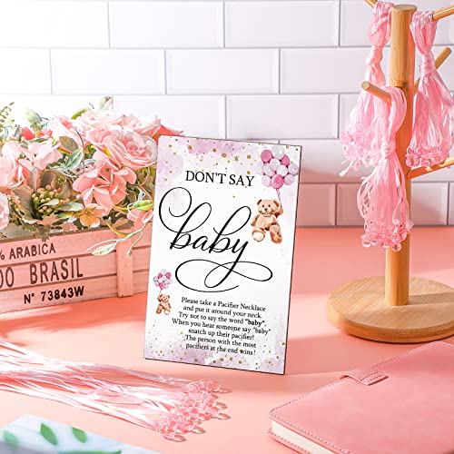 Image of Wesiti 51 Pcs Cool Baby Shower Game Wooden Sign Gift Sets 50 Baby Shower Pacifiers Necklace Acrylic Pacifier for Gender Reveal Party Favor(Bear,Pink)
