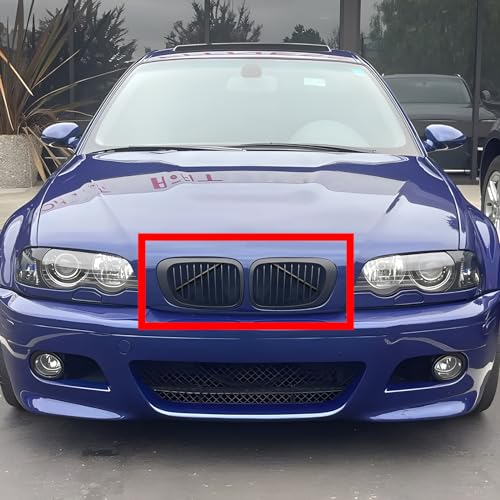 Image of Bevinsee Front Grille V Cover Braces Kidney Struts Rods Tuning Bar Compatible with BMW E46 323i 325i 328i 330i 1999-2006, High-Strength Steel, Black