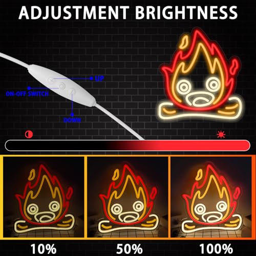 Image of Pounchi Cute Calcifer Neon Sign Neon Light 13.4''x 12.5'' Gifts Cute Anime LED Sign for Gaming Room Accessory for Teen Room Decor