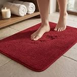 Soft Microfiber Non Slip Mat Shaggy Bathroom Rug, Super Absorbent Machine Washable Bath Mat | Quick Dry Carpet, Great for Bath, Shower, Bedroom, Door Mat, Burgundy - 50 x 80 cm