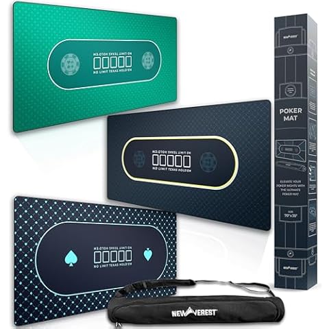 Newverest 3-in-1 Poker Gift Set: Texas Hold'em Poker Mat Royal Blue + Traditional Green + Midnight Black | 70" x 35" Cover