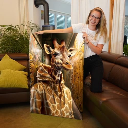Artmazing | Giraffe Bild bunt | Bild Giraffe | S-Art Bilder | Giraffenbilder Modern | Leinwandbilder XXL Wohnzimmer | Wandbild Giraffe Deko XXL | Bild Leinwand XXL | Buntes Poster für Wand