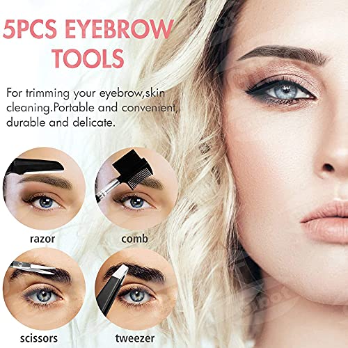 5-Piece Stainless Steel Eyebrow Grooming Kit with Travel Case - Image 2