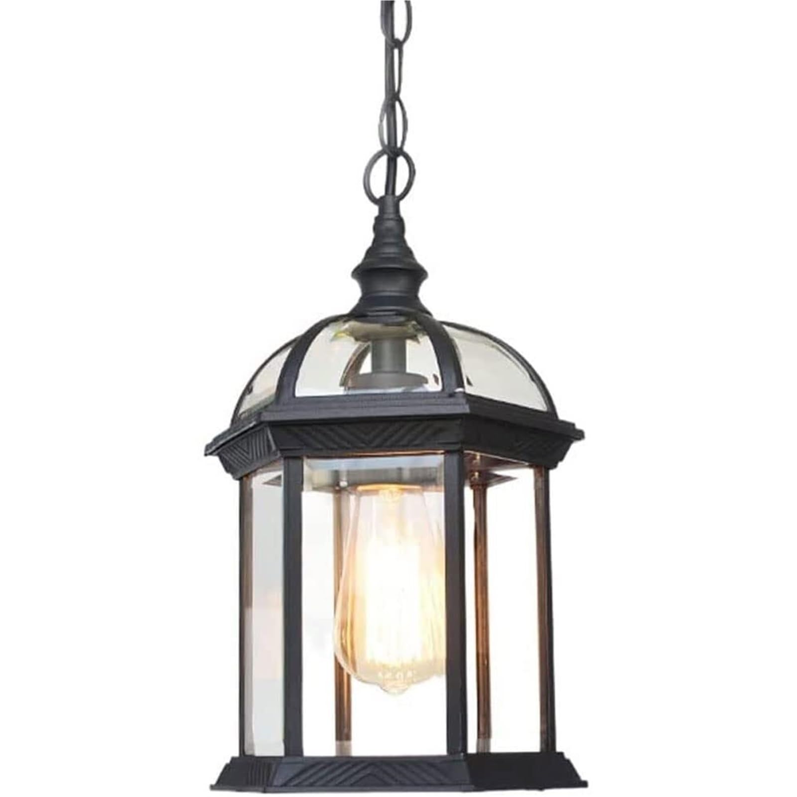 Outdoor 1-Light 13.7-inch Vintage Exterior Hanging Lantern Fixture, Glass Waterproof Pendant Lamp for Porch, Patio, Entryway Chandelier(Sand Black)