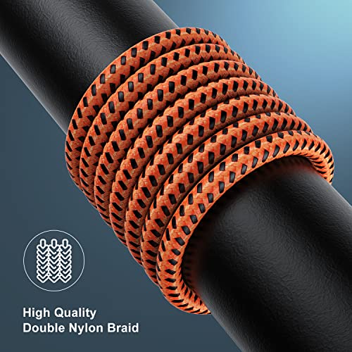 Image of Essri 2Pack for iPhone Charger Cord 6FT, Lighting Cable 6 Feet to USB Charging Cable, Nylon Braided Charging Cord 6 Foot Compatible with iPhone 14 13 12 11 X XS XR 15 Pad -Orange