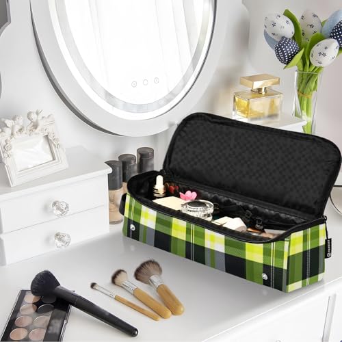 Bolsa de viaje para herramientas de cabello y tapete resistente al calor con cierre para planchas y rizadoras, patrón Lima Verde a cuadros blancos miniatura 7