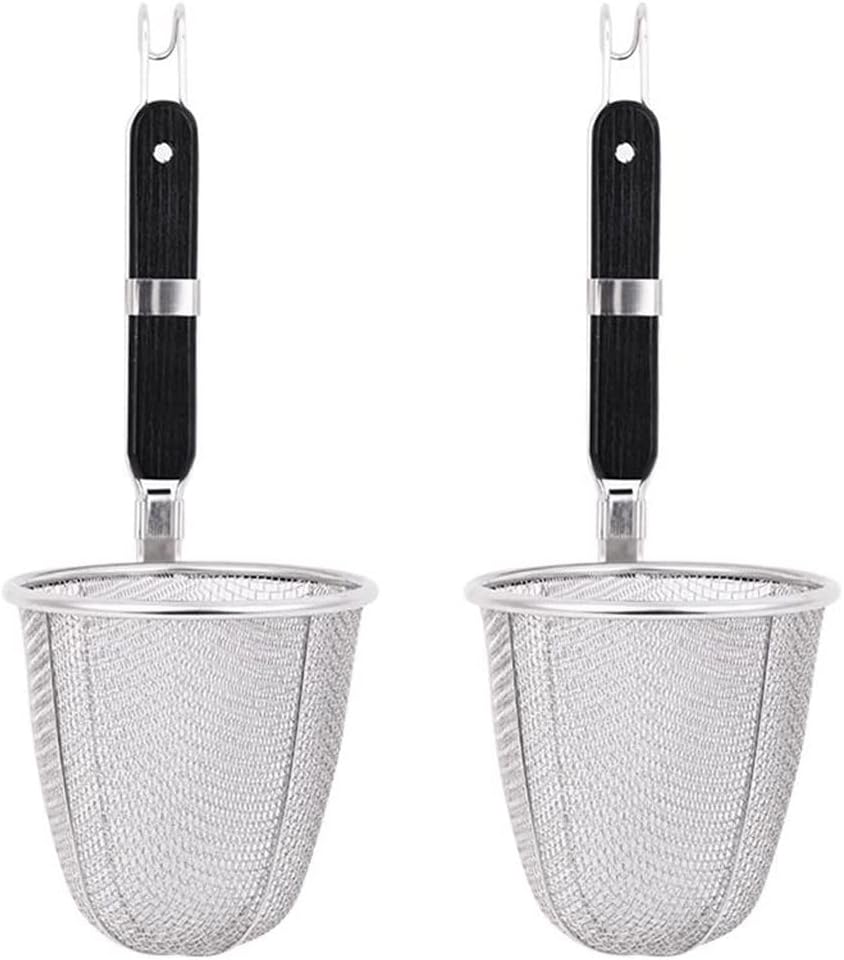 Stainless Steel Strainer Basket Wire Mesh Food Skimmer Kitchen Sieve for Dumpling Noodle (black Handle)