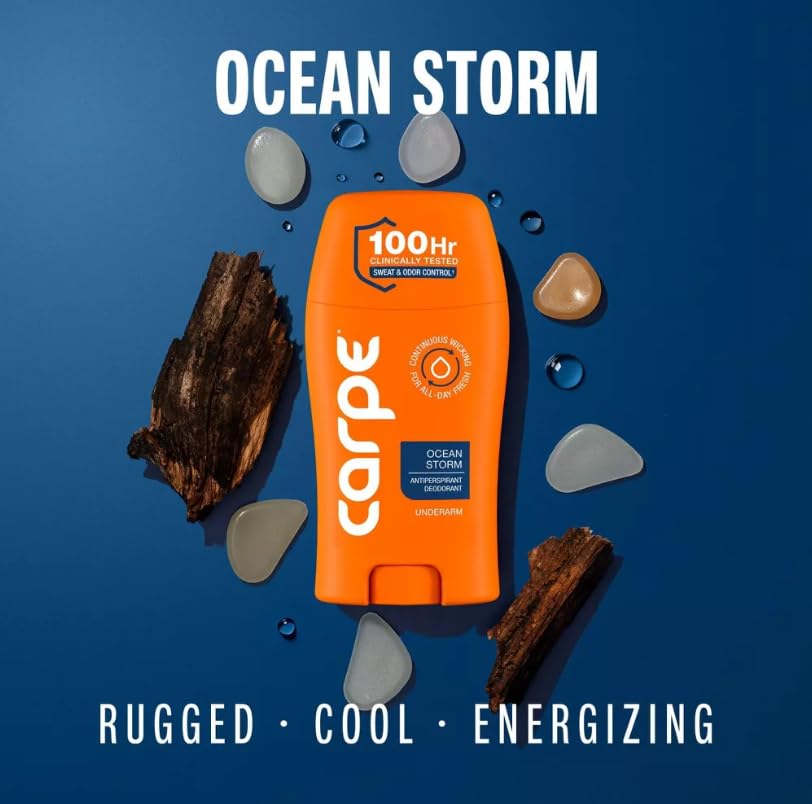 Carpe Men's 100HR Sweat & Odor Control Antiperspirant Deodorant - Ocean Storm - 1.76oz: Paraben-Free, Vegan, Cream, Under Arm