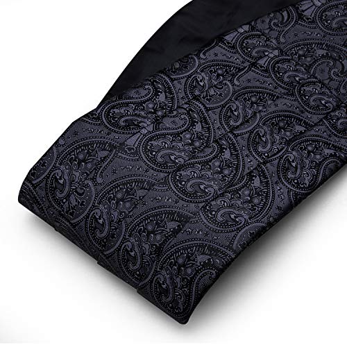 Image of YOHOWA Men Cummerbund Bow Tie Set Silk Paisley Formal Pre-Tied Bowtie Pocket Square Cufflinks Wedding Party Prom