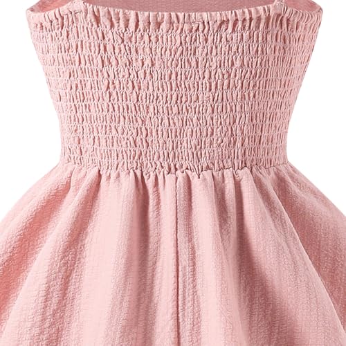 Girls Smocked Ruched Sleeveless Dresses Cute Layered Hem A Line Swing Dress Summer Tie Shoulder Flowy Cami Dresses3