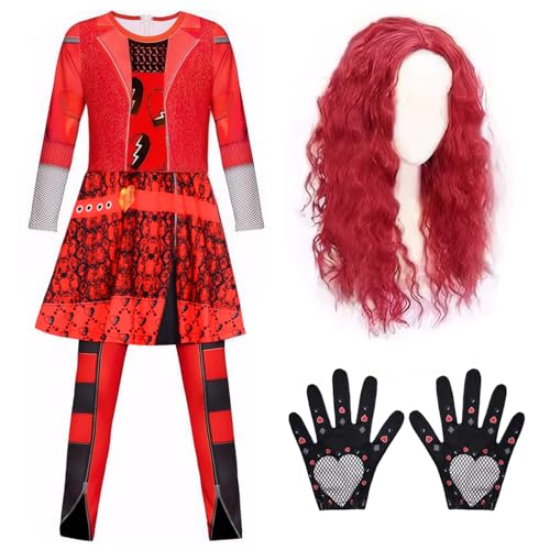 TOYTOPIE Rise Of Red Costume for Girls Red Hero Costume Set with Long Sleeve Jumpsuit Wig and Gloves Kids Halloween Fancy Dress Up for Girls 510 Years School Play and Role Play Outfit
