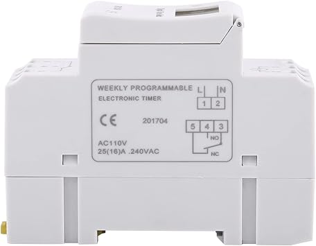 15A Programmable Timer Relay 7 Day Heavy Duty Digital Timer Switch with LCD 16 On 16 Off Pre-Setting THC DIN Rail (110V)