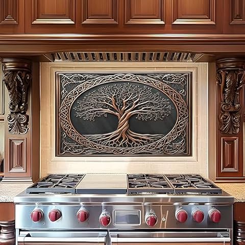 Kitchen Backsplash, Tempered Glass Backsplash, Heat Resistant Backsplash for Kitchen Wall, Glass Back Splash Stick on Tiles for Kitchen, Easy to Clean Stove Backsplash Cover