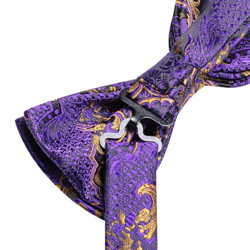 Image of Dubulle Mens Paisley Striped Bowtie Set Pre-tied Bowtie for Men and Pocket Square Set Wedding Business