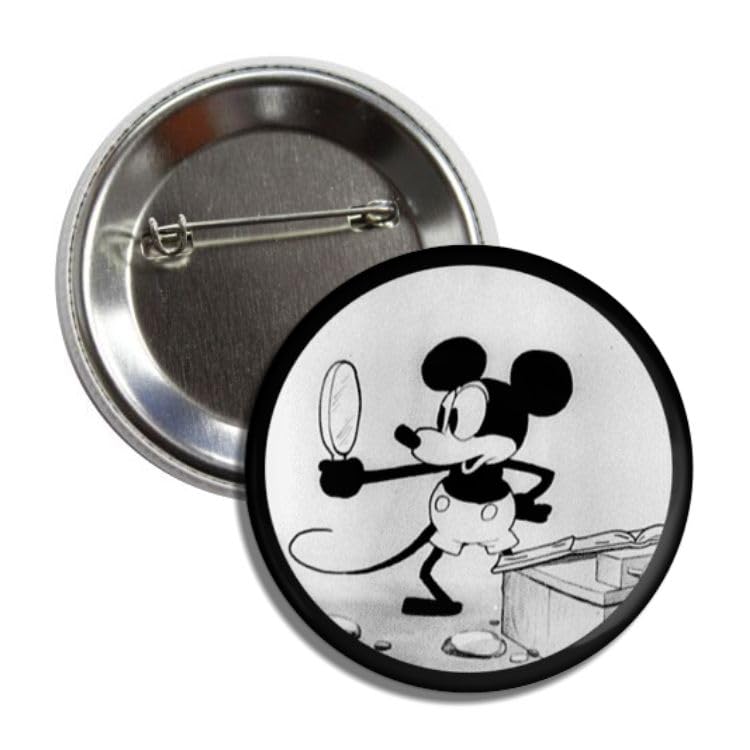 Plane Crazy Mickey Button Badge Pin 2.25 Inches Black and White Vintage Design