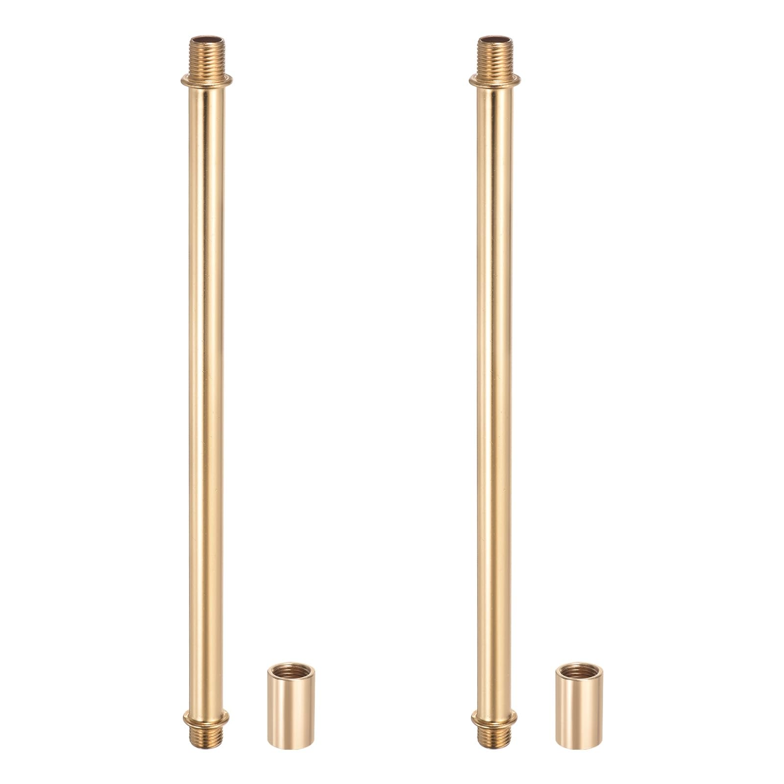 PATIKIL Straight Pipe Lamp Stems Rod Kit, 2 Set M10 Carbon Steel 200mm(7.87") Long Double End Thread Rod with Coupling Nuts Sleeve Connector for Table Lamps Chandeliers,Gold