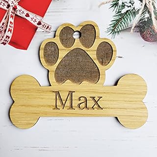 Personalised Christmas Bauble Dog Bone tree decoration wooden hanging ornament keepsake