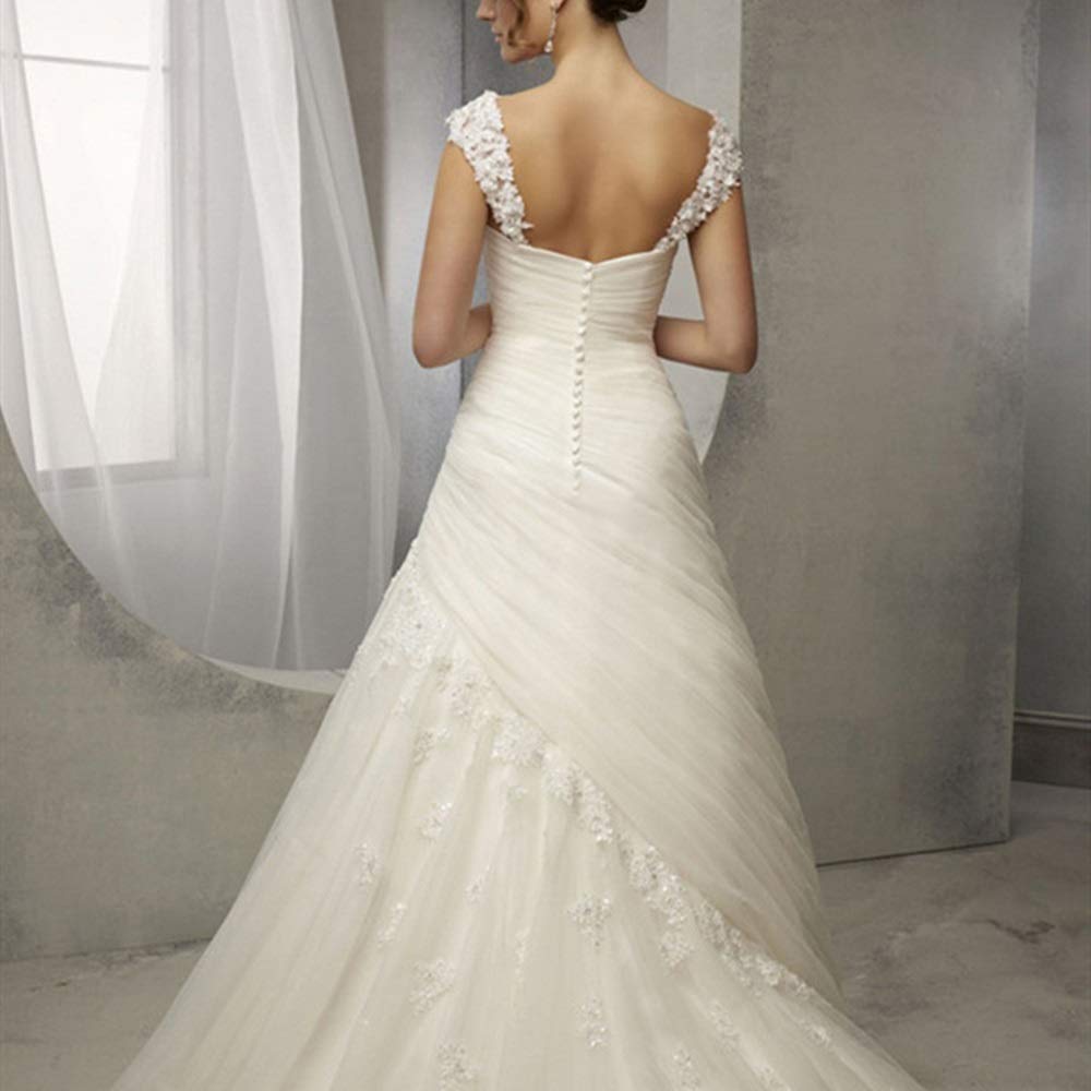 Femmes Vintage Dentelle Patchwork sans Manches Partie Longue v Cou Cocktail Soirée Robe de Mariage Dentelle, Blanc, 2