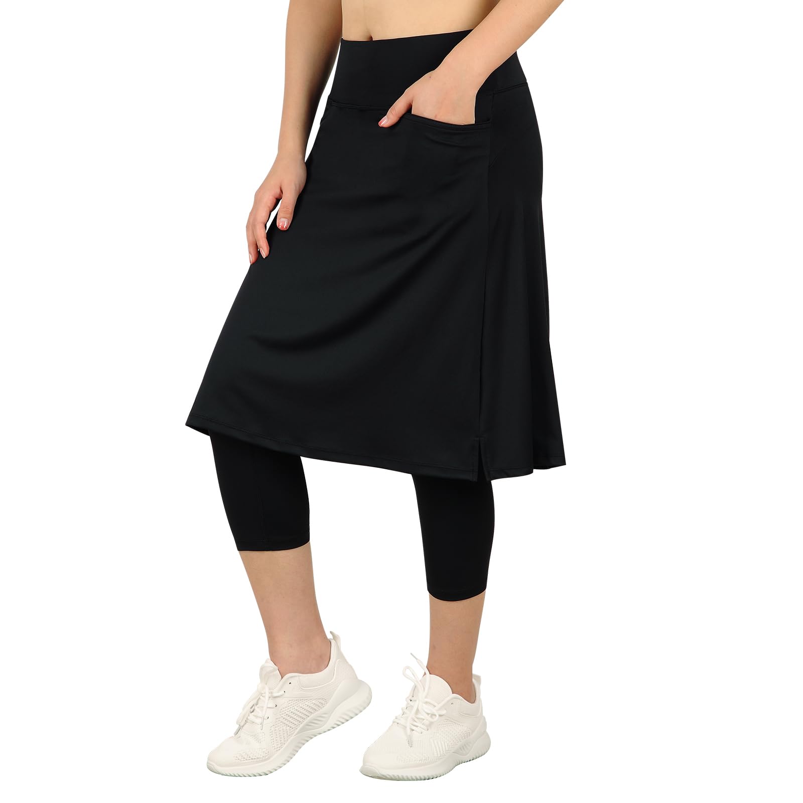 BELEROY Womens Athletic Skirted Leggings with Pockets High Waisted Knee Length Skirts with Capris Leggings for Tennis