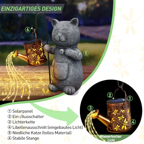 Hinshark Geschenke für Frauen Mama, Muttertagsgeschenk Katze Garten Deko Gartenstatuen mit Solar Laterne, Muttertagsgeschenke für Mama Geburtstagsgeschenk für Frauen, Gartendeko für Draußen Wetterfest
