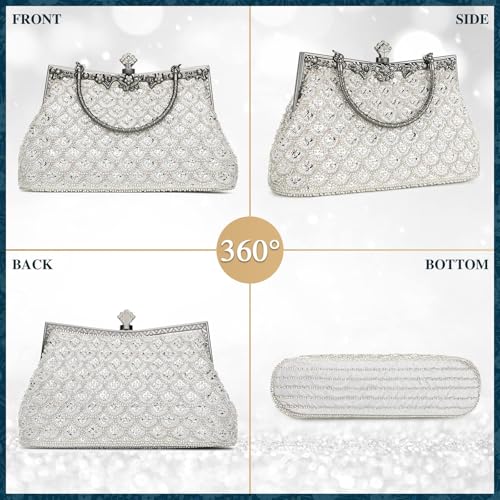 Image of UBORSE Women Vintage Floral Beaded Rhinestone Embroidery Clutch Evening Handbag Wedding Party Purse Vintage Bags