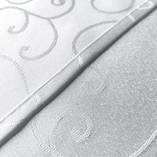 Trimming Shop 70" Round Damask Table Cloth Overlay Branch Swirl Pattern - White Circular Dinner Table Cover for Banquet, Parties, Home, Kitchen, Restaurant, Wedding, Christmas, 1pc
