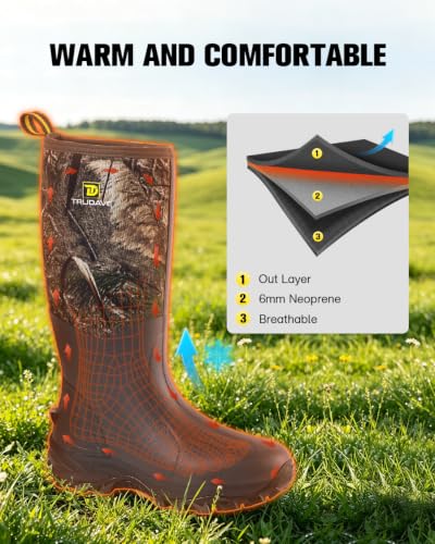 Image of Trudave Rubber Boots for Men & Women with Steel Shank, Mens Rain Boots Waterproof Insulated, Reliable 6mm Neoprene Warm Anti-slip High Traction Multi-season Dry Mud Boot for Outdoor, Work, Hunting