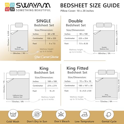 Image of Swayam Sparkle Collection Basic Comfort Roto Cotton 144TC Geometric Print Single Bedsheet with 1 Pillow Cover - Multicolour