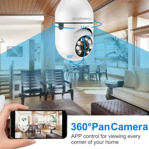 Image of securinnov 3MP WiFi Light Bulb Camera for Home Indoor | 360 View | Color Night Vision | Motion Detection | Two Way Audio | Wireless Home Security Camera with Mobile App V380 Pro (Light Camera)