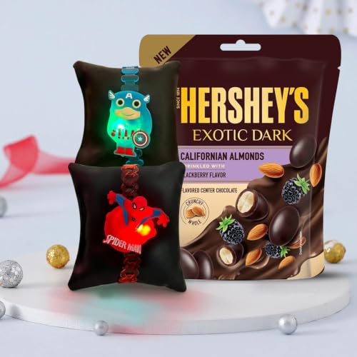 Image of TIED RIBBONS Rakhi for Kids with Chocolate Combo Gift - Set of 2 LED Light Rakhi for Brother Kids Boys Bhai with Chocolate and Tikka - Bracelet Rakhi for Kids