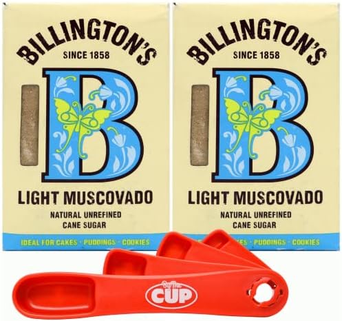 Billington's Natural Light Brown Muscovado Unrefined Cane Sugar, 16 Ounce (Pack of 2) with By The Cup Swivel Spoons