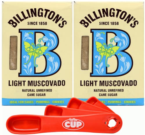 Billington's Natural Light Brown Muscovado Unrefined Cane Sugar, 16 Ounce (Pack Of 2) With By The Cup Swivel Spoons #TOP1