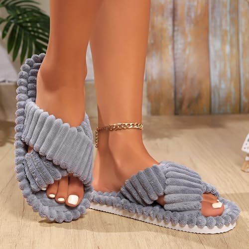 Slippers for Women Memory Foam House Bedroom Corduroy Crossbands Open Toe Slides Anti-Skid Slip On Fuzzy Slippers Indoor and Outdoor3