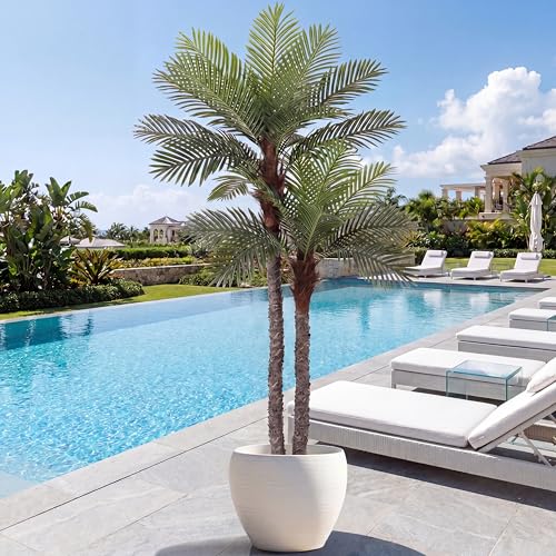 VIVATREES 8FT Faux Palm Tree Artificial Golden Cane Palm Tree Outdoor Indoor Fake Tree for Home House Office Living Room Yard Patio