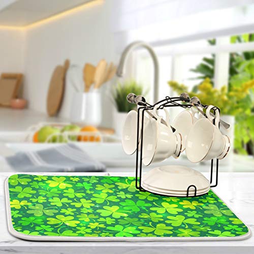 Qilmy St. Patrick's Day Shamrock Dish Drying Mat Water Absorption Tableware Drying Mat for Kitchen Countertop Home Decoration, 16 x 18 Inch Non Slip Dish Mats, Heat Resistant Countertop Protection by Qilmy - Image 5