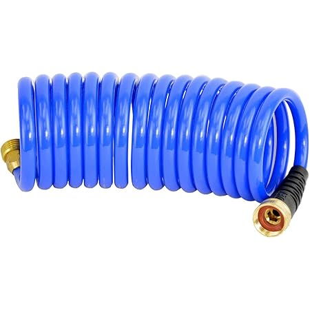 HoseCoil 3/8 Inch Self Coiling Garden, RV, Outdoor Water Hose (15' Blue)