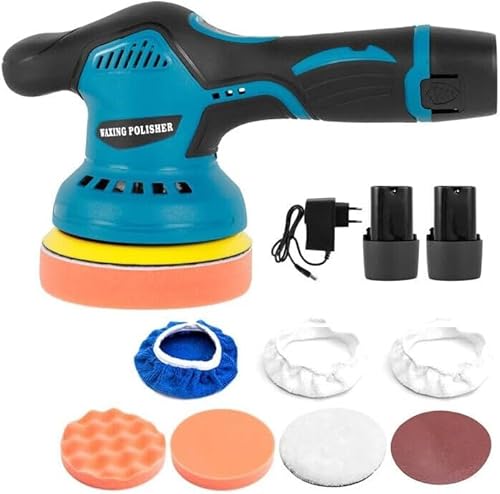 MF artSHOP Lucidatrice Elettrica Levigatrice Doppia Batteria 24V Auto, Pavimenti 8 Velocità 380W Lucidatrice Auto Orbitale, Kit Professionale, 2800-5500 Giri/Min, Lucidatura, Ceratura, Lavori Angolari
