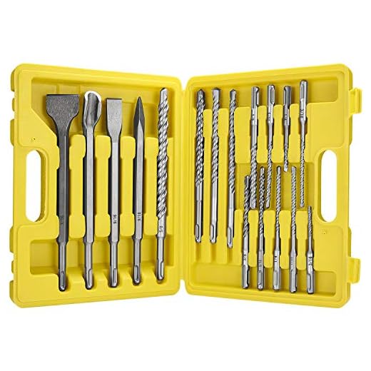 Topec 17pcs Chisels- SDS Plus Concrete Drill Bits, Masonry Hole Tool Set, 4pcs Chisel and 13pcs SDS Plus Rotary Hammer Drill Bit with Storage Case
