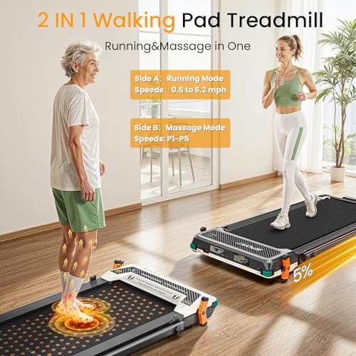 AKLUER Walking Pad with Incline - Dual-Sided 2 in 1 Under Desk Treadmill with Shiatsu Foot Massager, 330LBs Walking Pad Treadmills for Home and Office, LED Display and Remote Control, White - Thumbnail 2