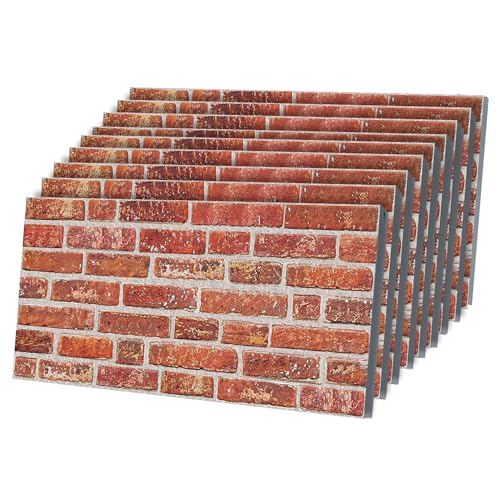 3D Faux Brick Wall Panels Lightweight Styrofoam Cladding for Interior & Exterior Use | DIY Decorative Panels | 9 Pack (40x20) | Ideal for Living Room Kitchen Outdoor Walls Vermilion